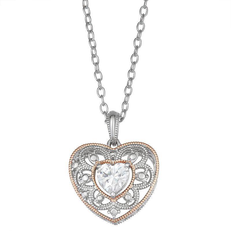 Lily & Lace Two Tone Cubic Zirconia Heart Pendant Necklace, Womens Silver Tone Product Image