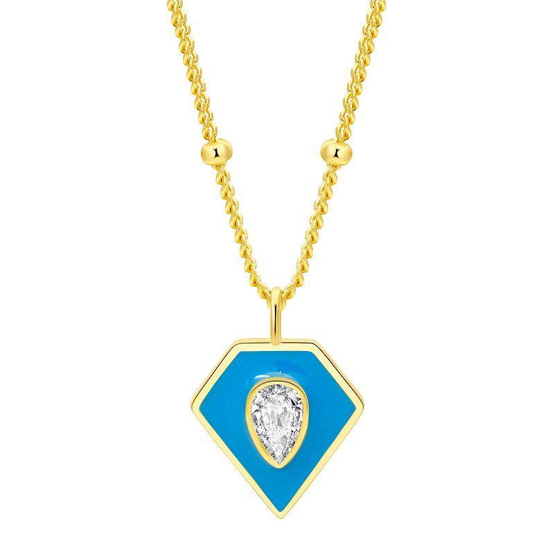 Enamorata Blue Enamel & Pear Cubic Zirconia Diamond Shape Pendant Necklace, Womens Product Image