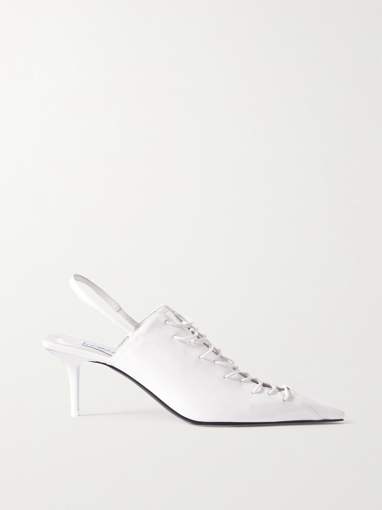 Corset Lace-up Leather Pumps In Optical White Product Image