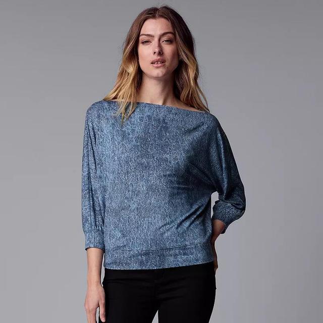 Womens Simply Vera Vera Wang Open Neck Top Blue Blue Allover Product Image