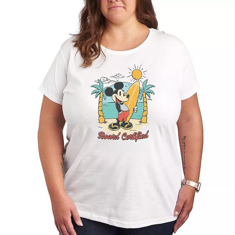 Disneys Mickey Mouse Plus Board Certified Graphic Tee, Womens Grey Green Product Image