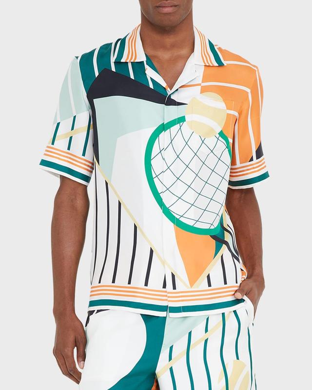 Mens Abstract Tennis-Print Silk Camp Shirt Product Image