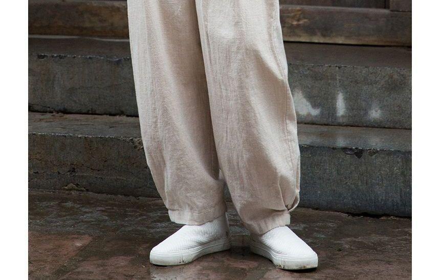 Elastic Waist Plain Linen Harem Pants Product Image