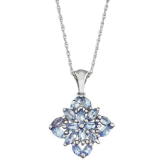 Jewelexcess Sterling Silver Tanzanite Floral Pendant Necklace, Womens Blue Product Image