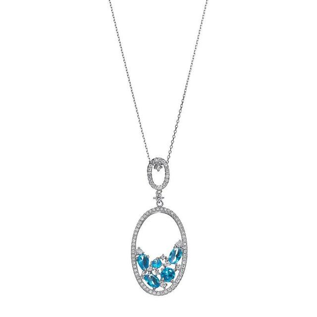 Sterling Silver Cubic Zirconia Oval Pendant Necklace, Womens Blue Product Image