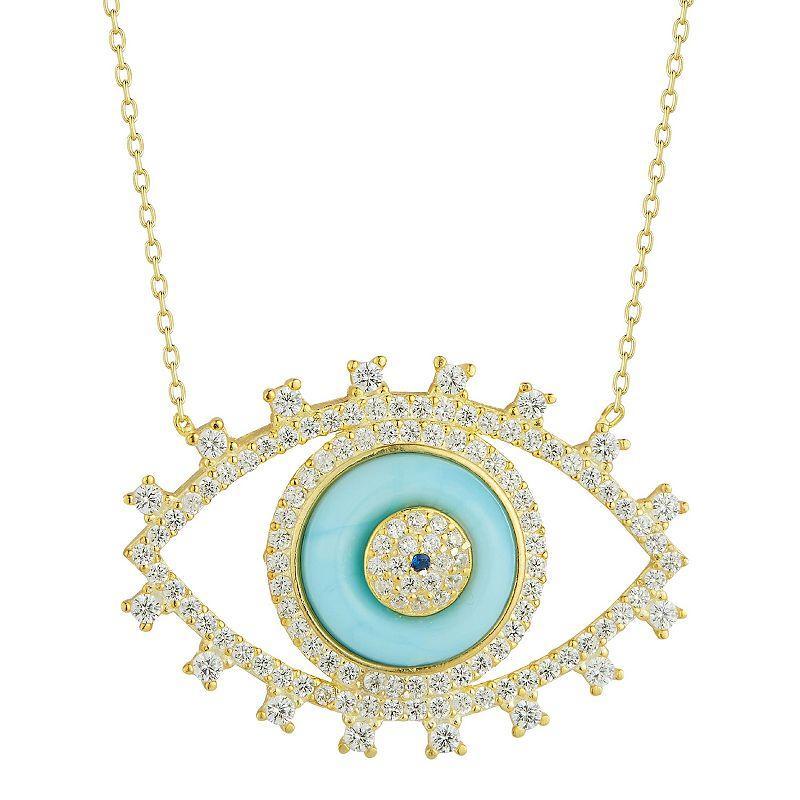 Sunkissed Sterling Open Cubic Zirconia Evil Eye Necklace, Womens, Gold Tone Product Image