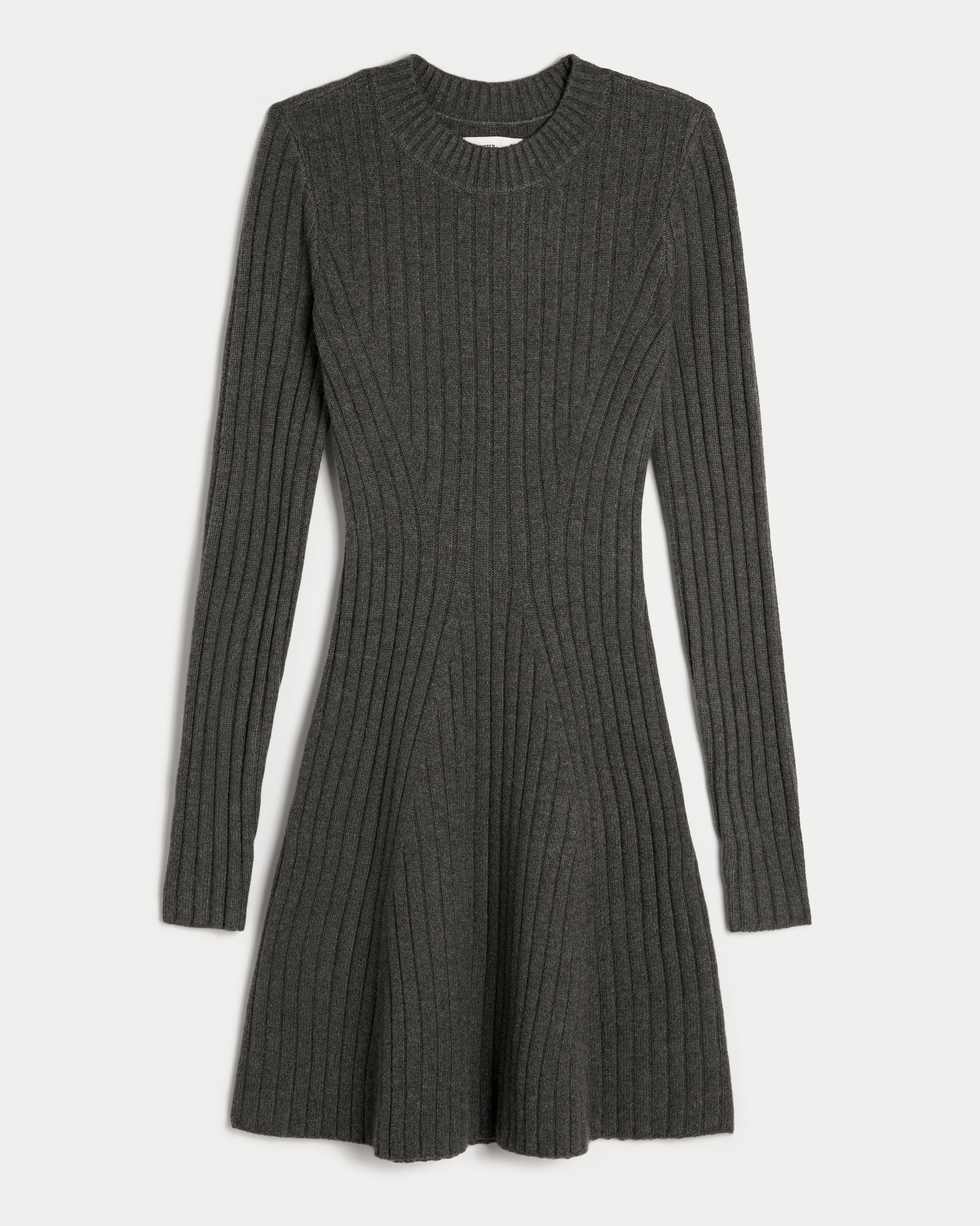 Ribbed Skater Mini Sweater Dress Product Image