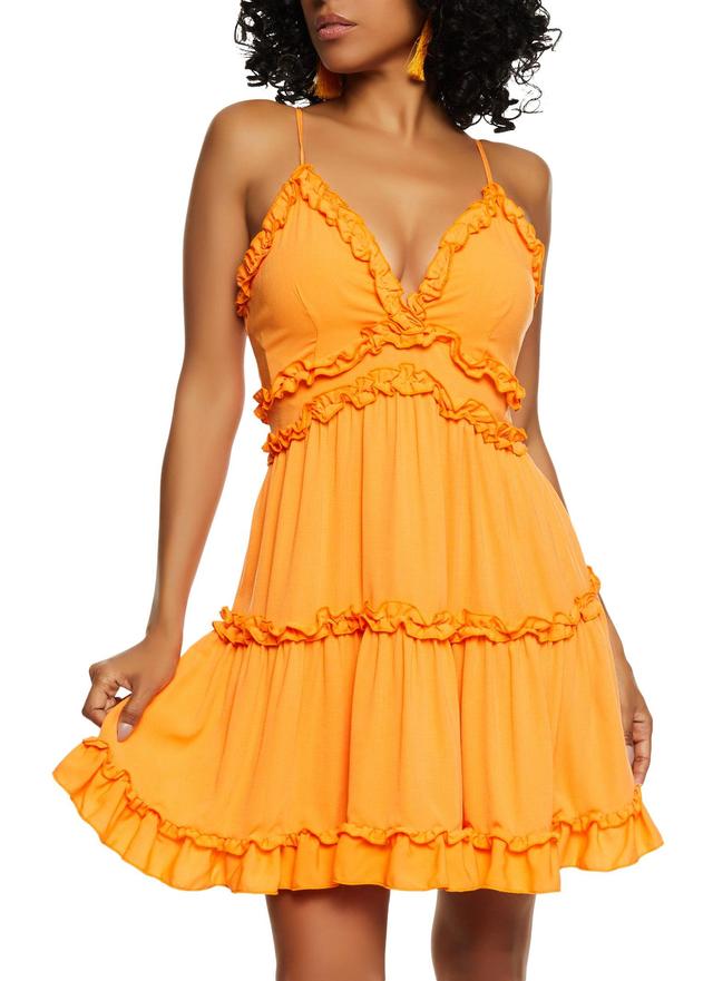 Womens Iris Ruffle Trim Plunge Neck Mini Dress Product Image