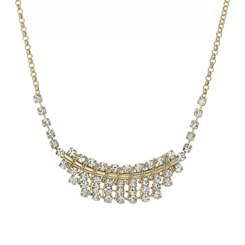 1928 Gold Tone Crystal Bib Necklace, Womens, White Product Image