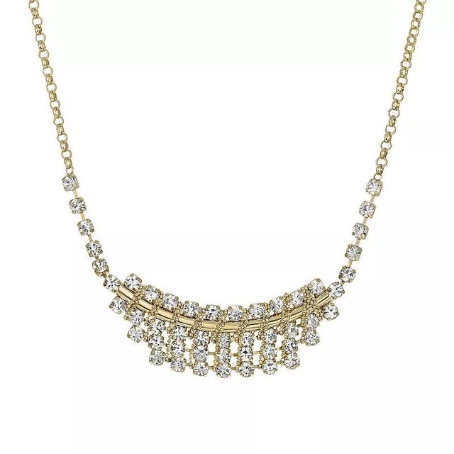 1928 Gold Tone Crystal Bib Necklace, Womens, White Product Image