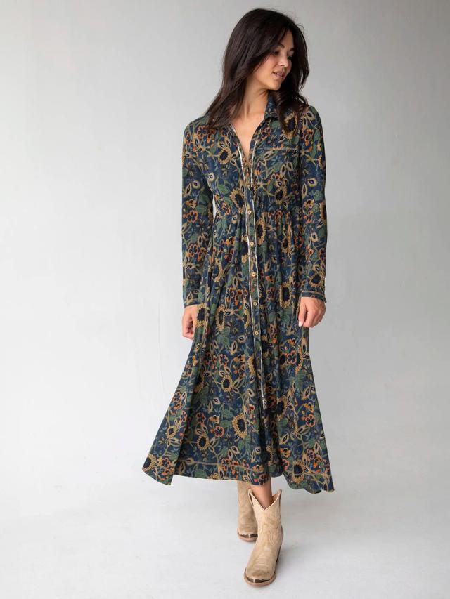 Christa Knit Cotton Maxi Dress - Navy Tan Dahlias Product Image