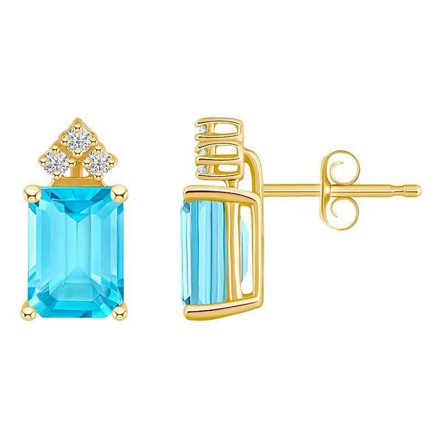 Celebration Gems 14k Gold Gemstone & 1/10 Carat T.W. Diamond Stud Earrings, Womens, Blue Topaz Product Image