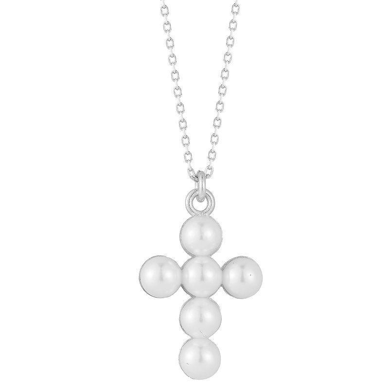 Sunkissed Sterling Big Freshwater Cultured Pearl Cross Pendant Necklace, Womens White Product Image