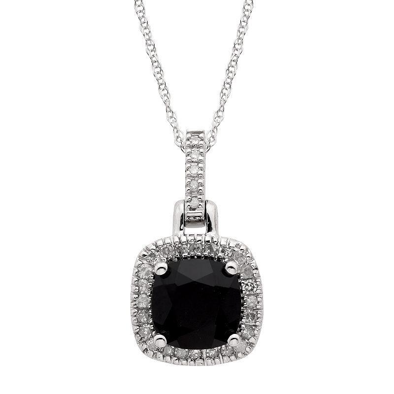 Onyx & 1/8 Carat T.W. Diamond 10k Gold Halo Pendant Necklace, Womens Black Product Image