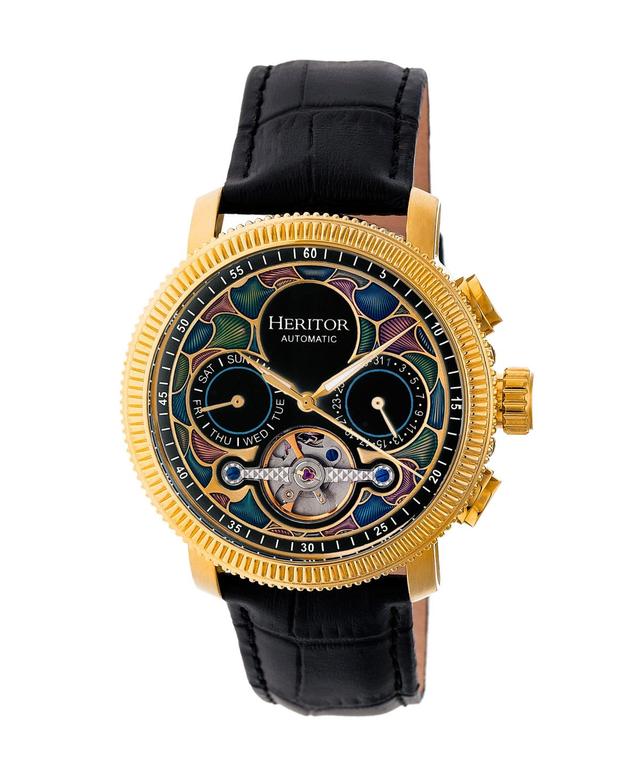 Heritor Automatic Aura Gold Leather Watches 44mm - Black Product Image