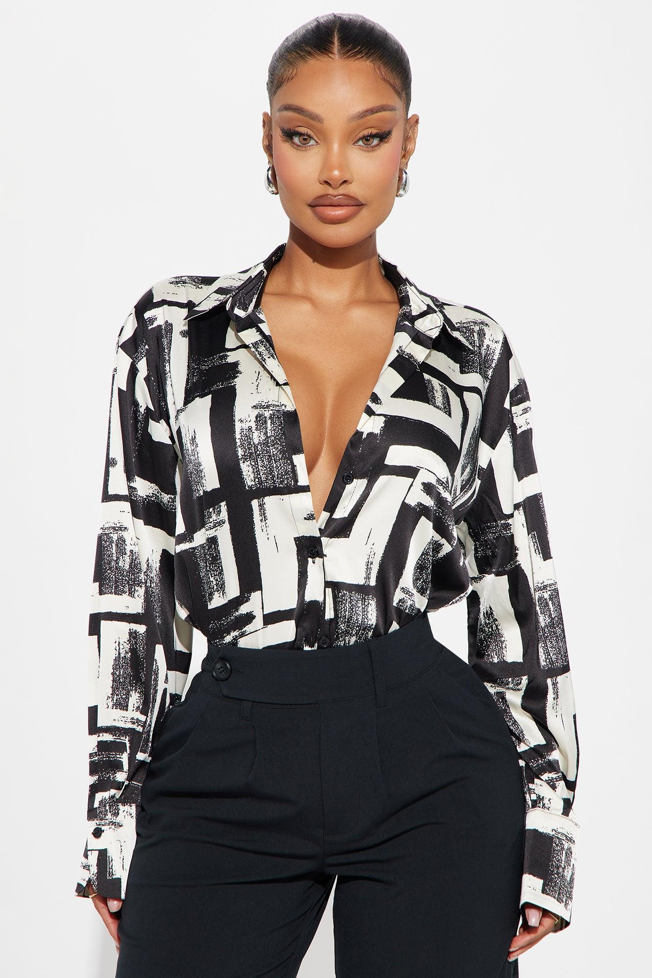 Track Record Satin Printed Shirt - Black/White Product Image