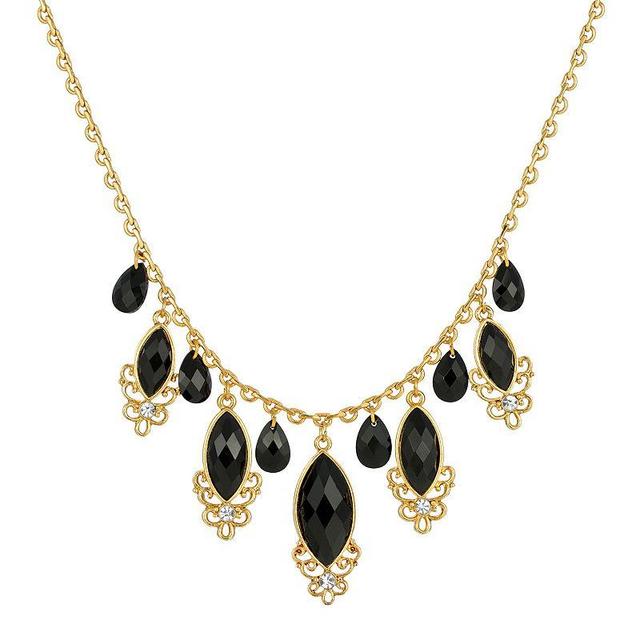 1928 Gold Tone Black Crystal Teardrop Necklace, Womens Product Image