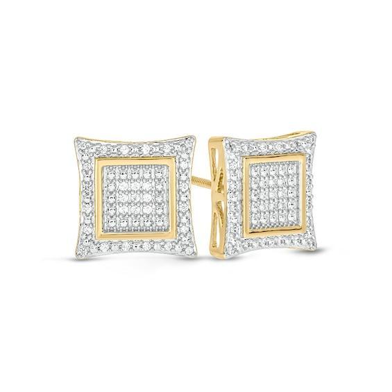 Men's 1/5 CT. T.w. Multi-Diamond Square Concave Frame Stud Earrings in Sterling Silver with 14K Gold Plate Product Image