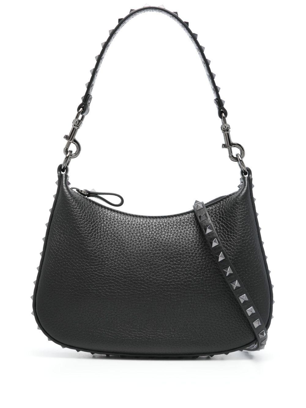 VALENTINO GARAVANI Valentino Rockstud Grainy Leather Hobo Bag In Black Product Image