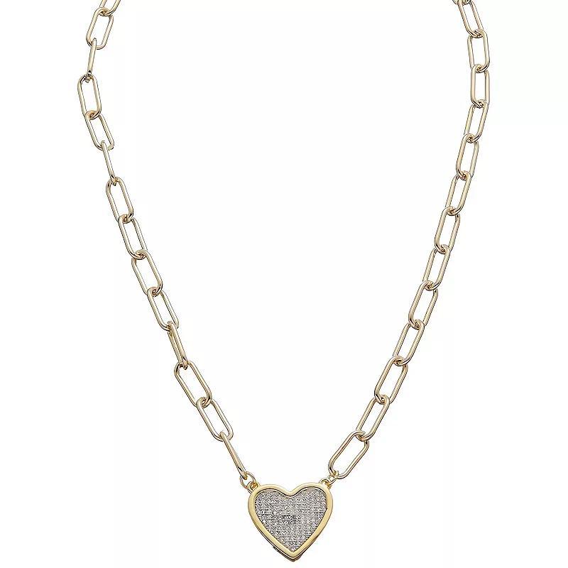 Juvell 18k Gold Plated Cubic Zirconia Paperclip Chain Heart Necklace, Womens Gold Tone Product Image