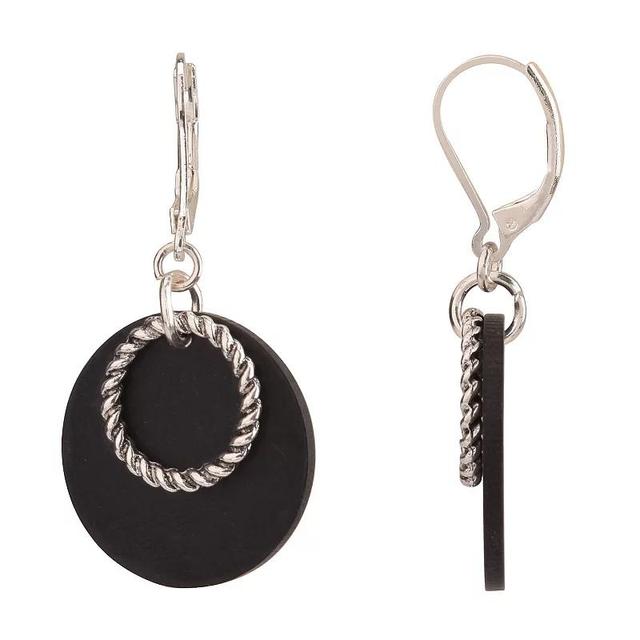 Silver Tone Black Disc Drop Earrings, Womens, None Product Image