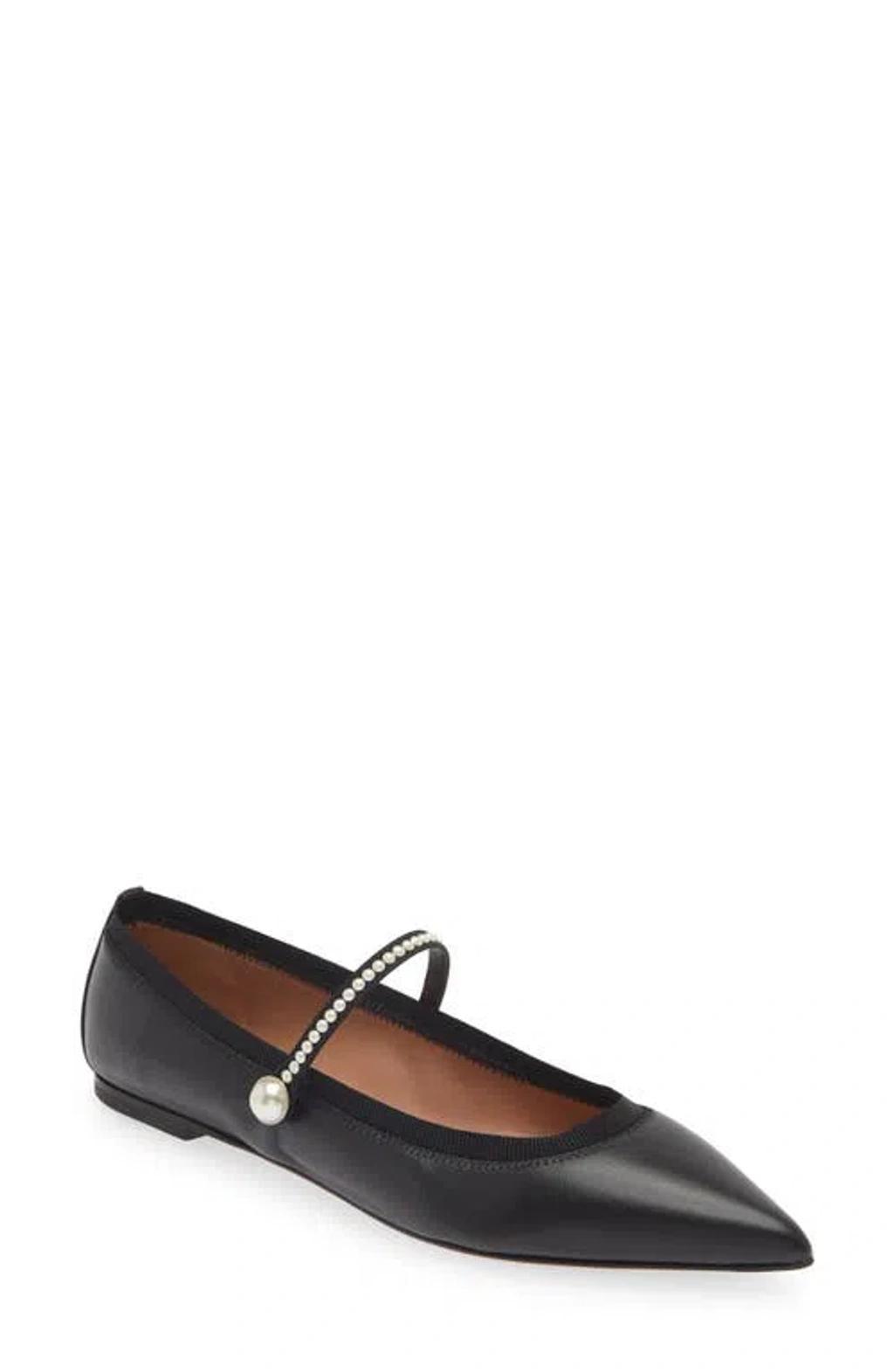 AQUAZZURA Romy Leather Pearly Mary Jane Ballerina Flats In Black Product Image