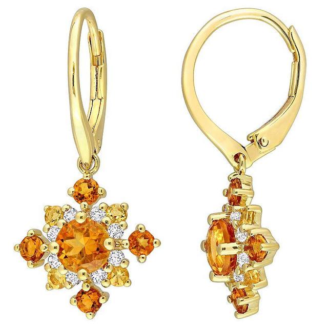 Stella Grace 18k Gold Over Silver Citrine, Madeira Citrine & White Topaz Leverback Cluster Drop Earrings, Womens, Gold Tone Product Image