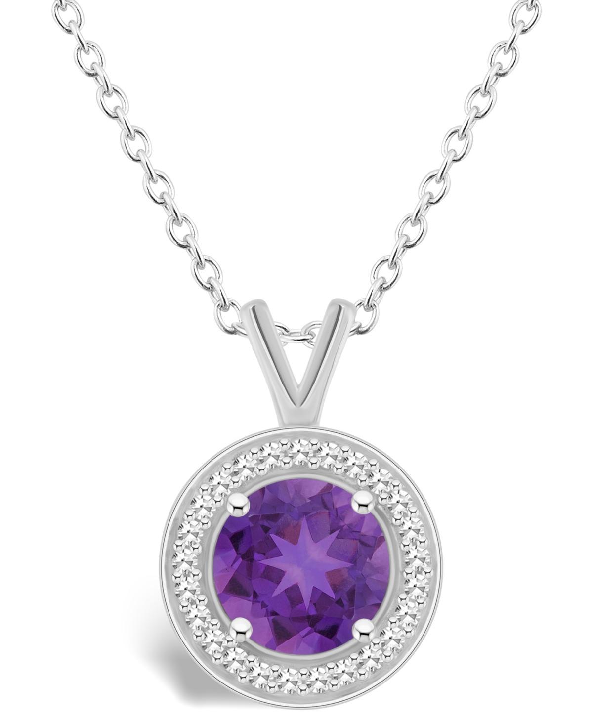 Macys Amethyst (1-1/4 ct. t.w.) and Diamond (1/8 ct. t.w.) Halo Pendant Necklace in Sterling Silver Product Image