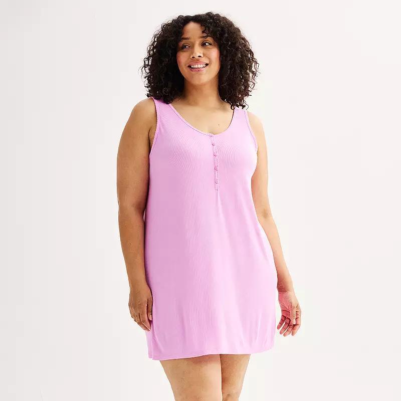 Plus Size Sonoma Goods For Life Henley Scoop Neck Scallop Nightgown, Womens Product Image