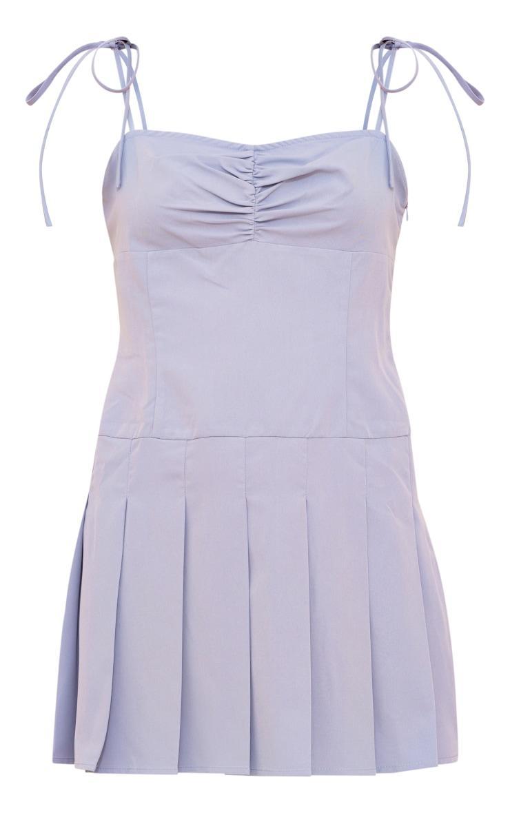 Dusty Blue Tailored Woven Ruched Pleated Shift Dress Product Image