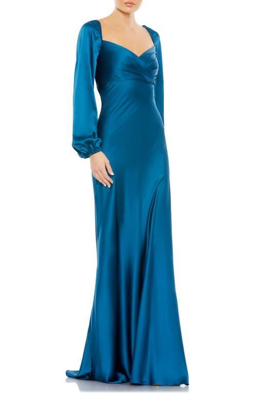 Mac Duggal Sweetheart Neck Long Sleeve Satin Gown Product Image