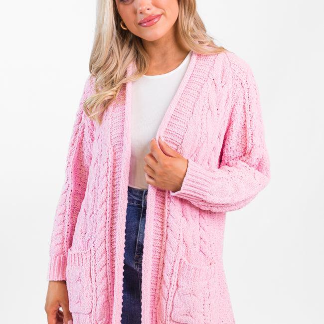 Perfect Day Pink Chenille Cable Knit Cardigan FINAL SALE Product Image