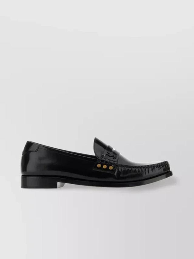 Leather Fringed Loafers With Metal Studs In Black Product Image