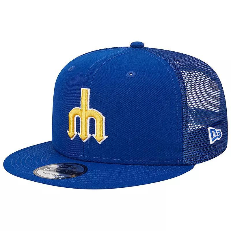 Mens New Era Royal Seattle Mariners Cooperstown Collection Team Color Trucker 9FIFTY Snapback Hat Product Image