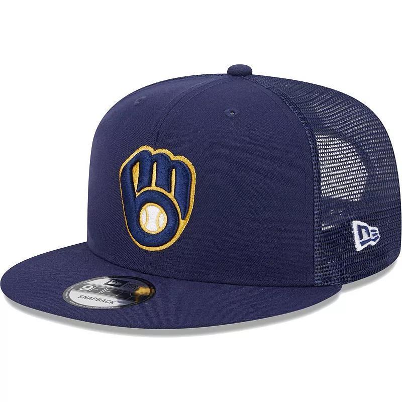 Mens New Era Milwaukee Brewers Team Color Trucker 9FIFTY Snapback Hat, Blue Product Image