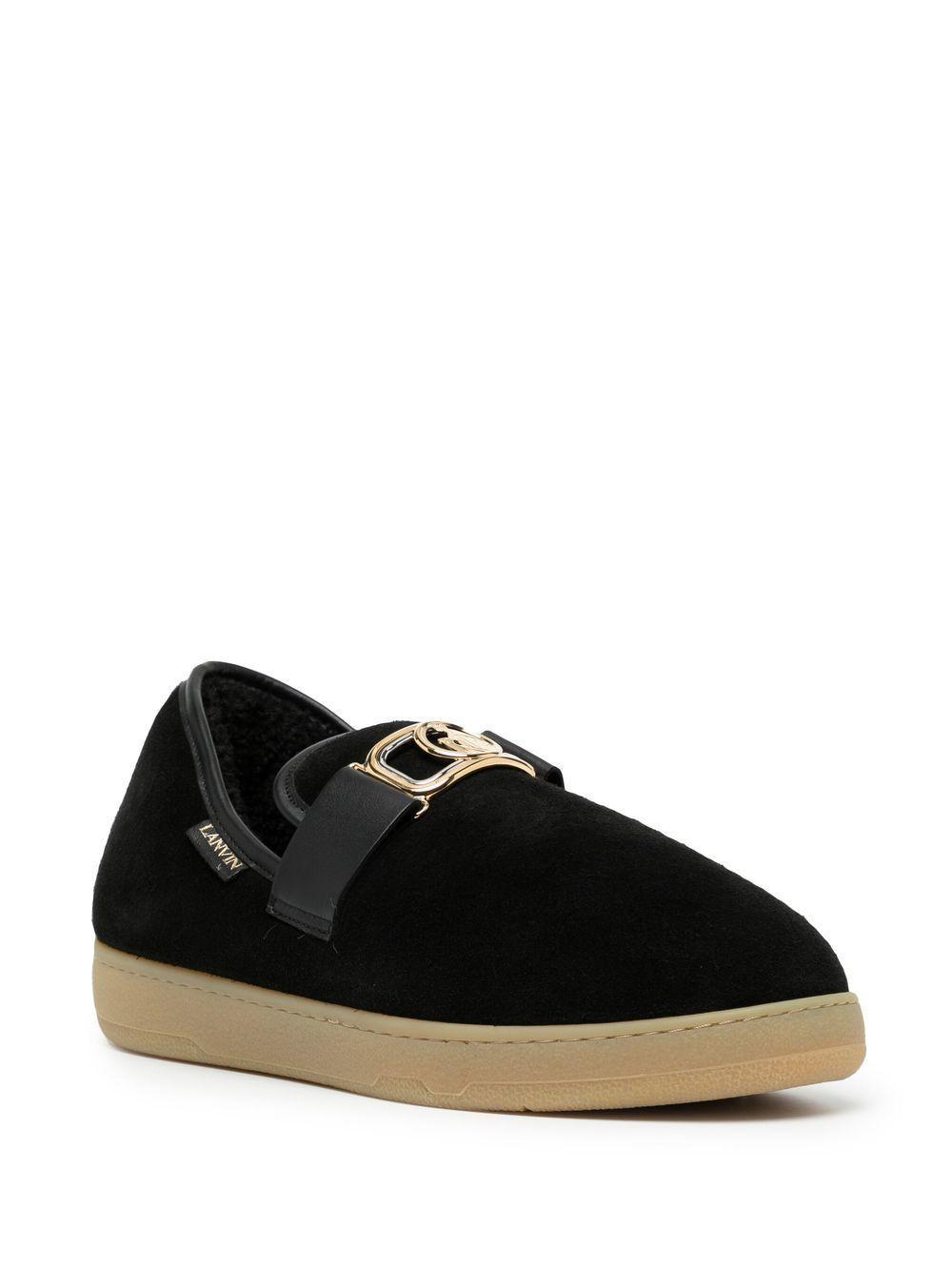 LANVIN Velvet Logo-buckle Slippers In Black Product Image