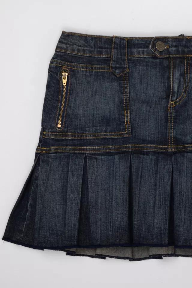 Vintage Y2k Dark Wash Denim Pleated Micro Mini Skirt Product Image