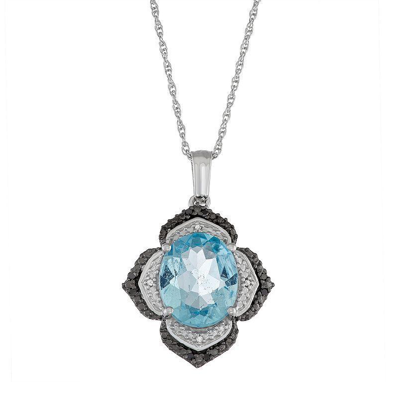 Jewelexcess Sterling Silver Sky Blue Topaz & Diamond Accent Flower Pendant Necklace, Womens Product Image