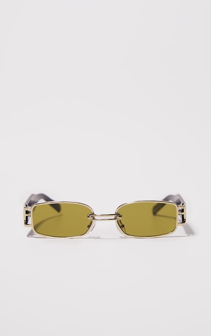 Green Frame Slim Square Chunky Sunglasses Product Image