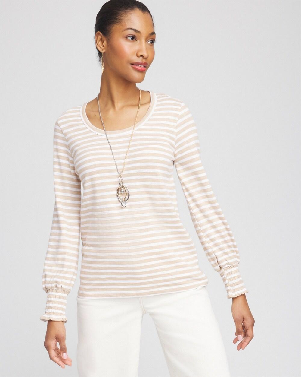 Women's Stripe Smocked Cuff Tee Product Image