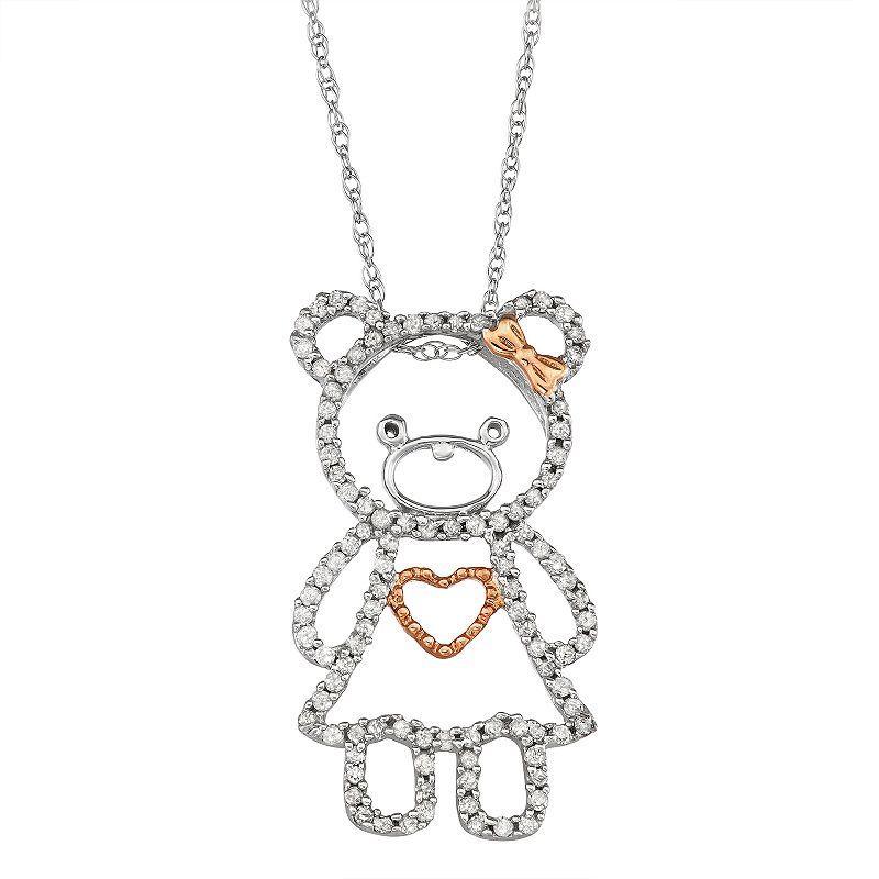 10k White Gold 1/3 Carat T.W. Diamond Teddy Bear Necklace, Womens Two Tone Product Image