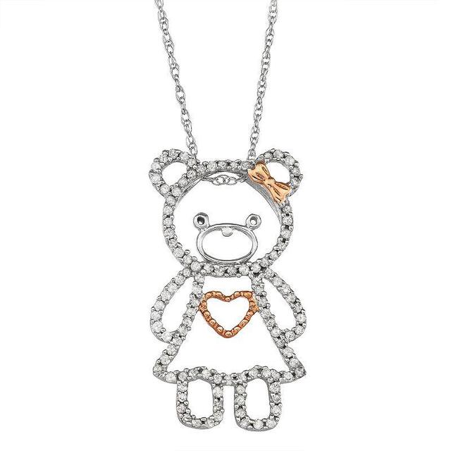 10k White Gold 1/3 Carat T.W. Diamond Teddy Bear Necklace, Womens Two Tone Product Image