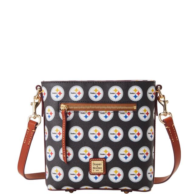 Dooney & Bourke Womens NFL Steelers Small Zip Crossbody Coated Cotton Shoulder Bag in Black Product Image