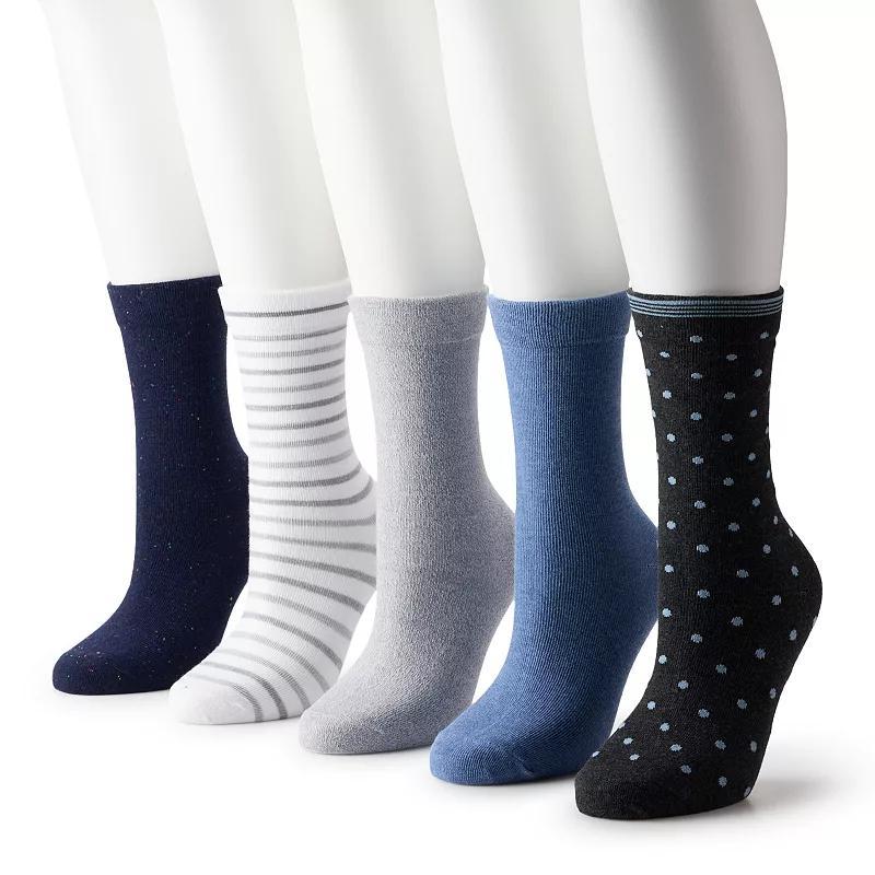 Womens Sonoma Goods For Life Dot Stripe Crew Socks 5-Pack Blue Product Image