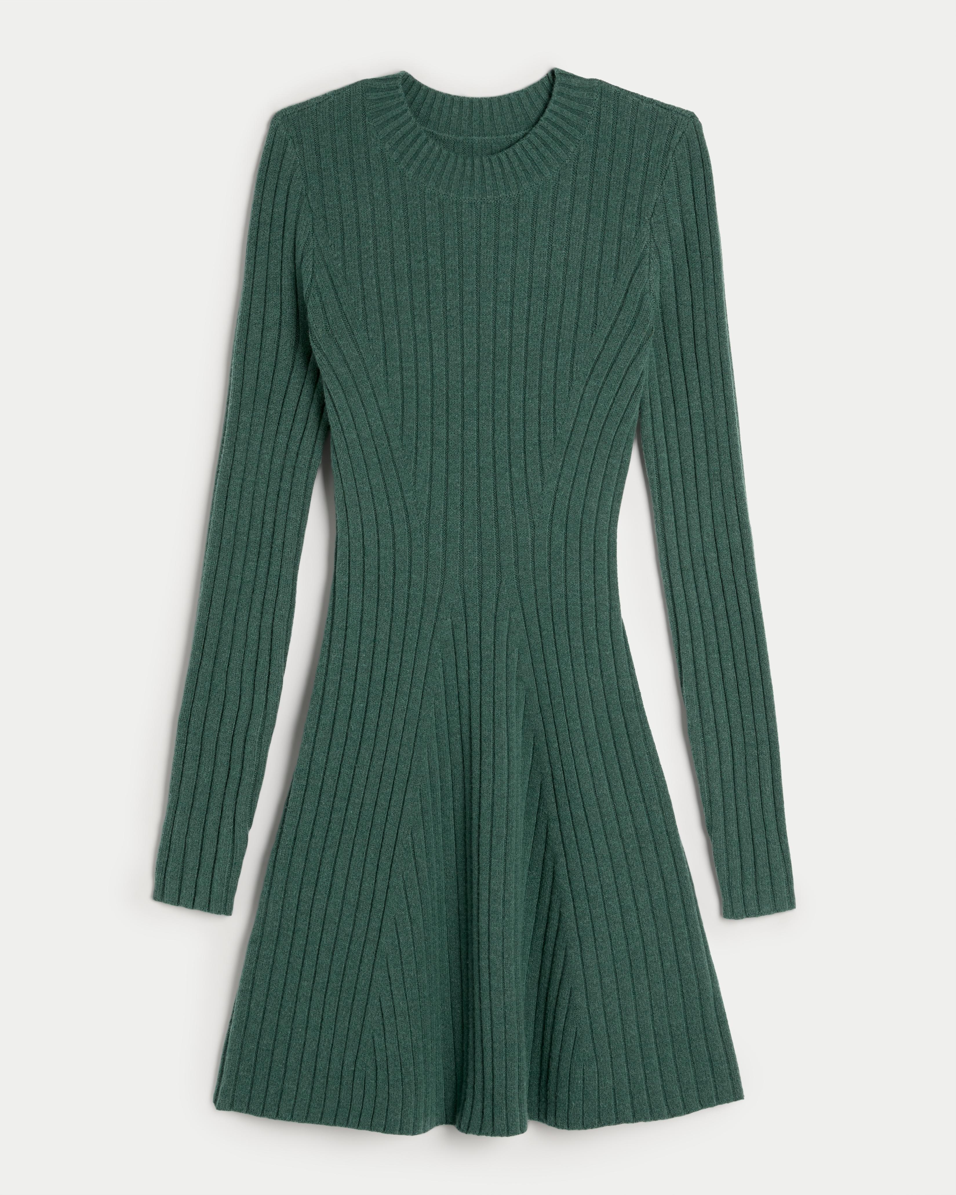 Ribbed Skater Mini Sweater Dress Product Image