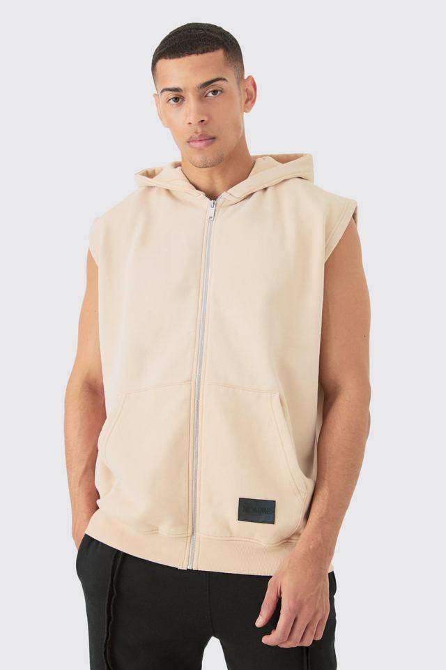 Oversized Zip Through Washed Sleeveless Hoodie | boohooMAN USA Product Image