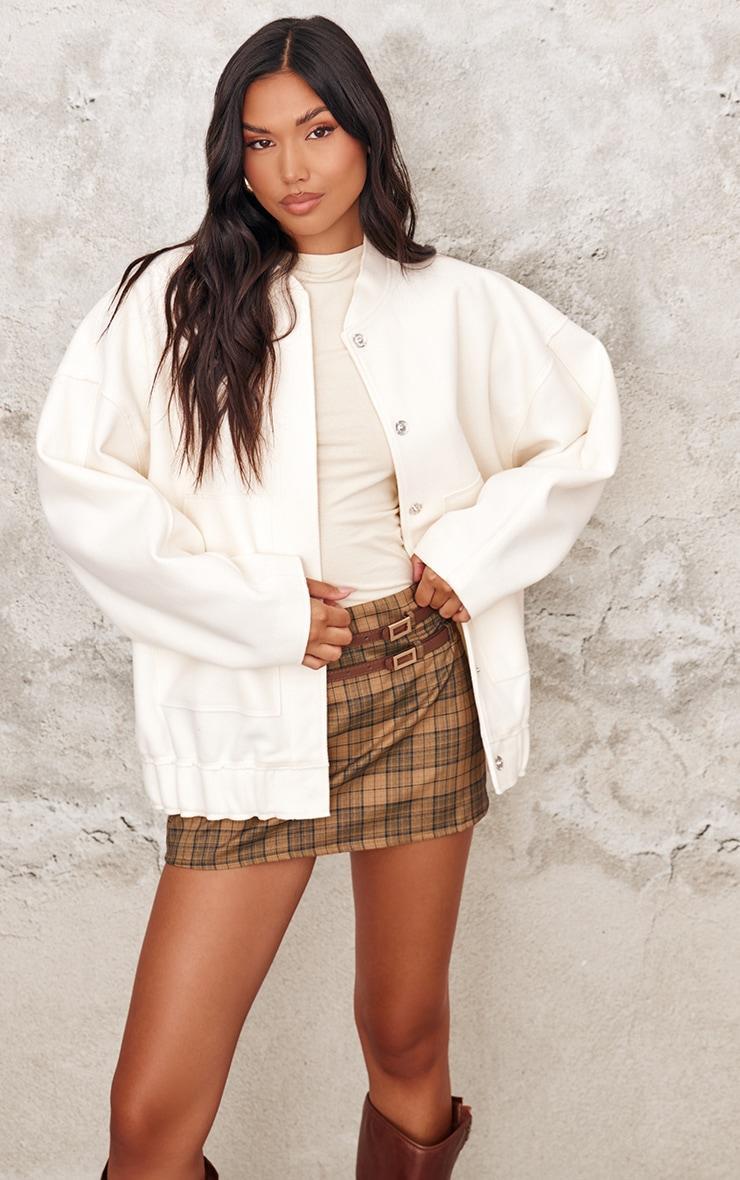 Cream Wool Look Longline Bomber Jacket Product Image