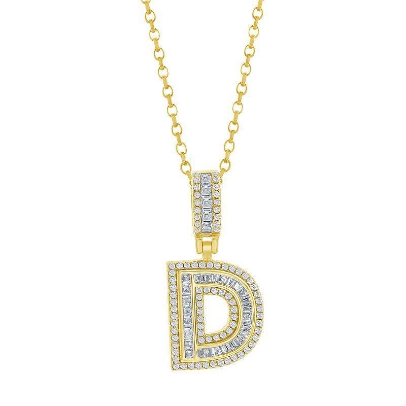 Argento Bella Sterling Silver Cubic Zirconia Initial Pendant Necklace, Womens Yellow Product Image