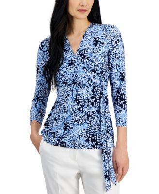 Women's Faux-Wrap Tie-Side 3/4-Sleeve Top Product Image