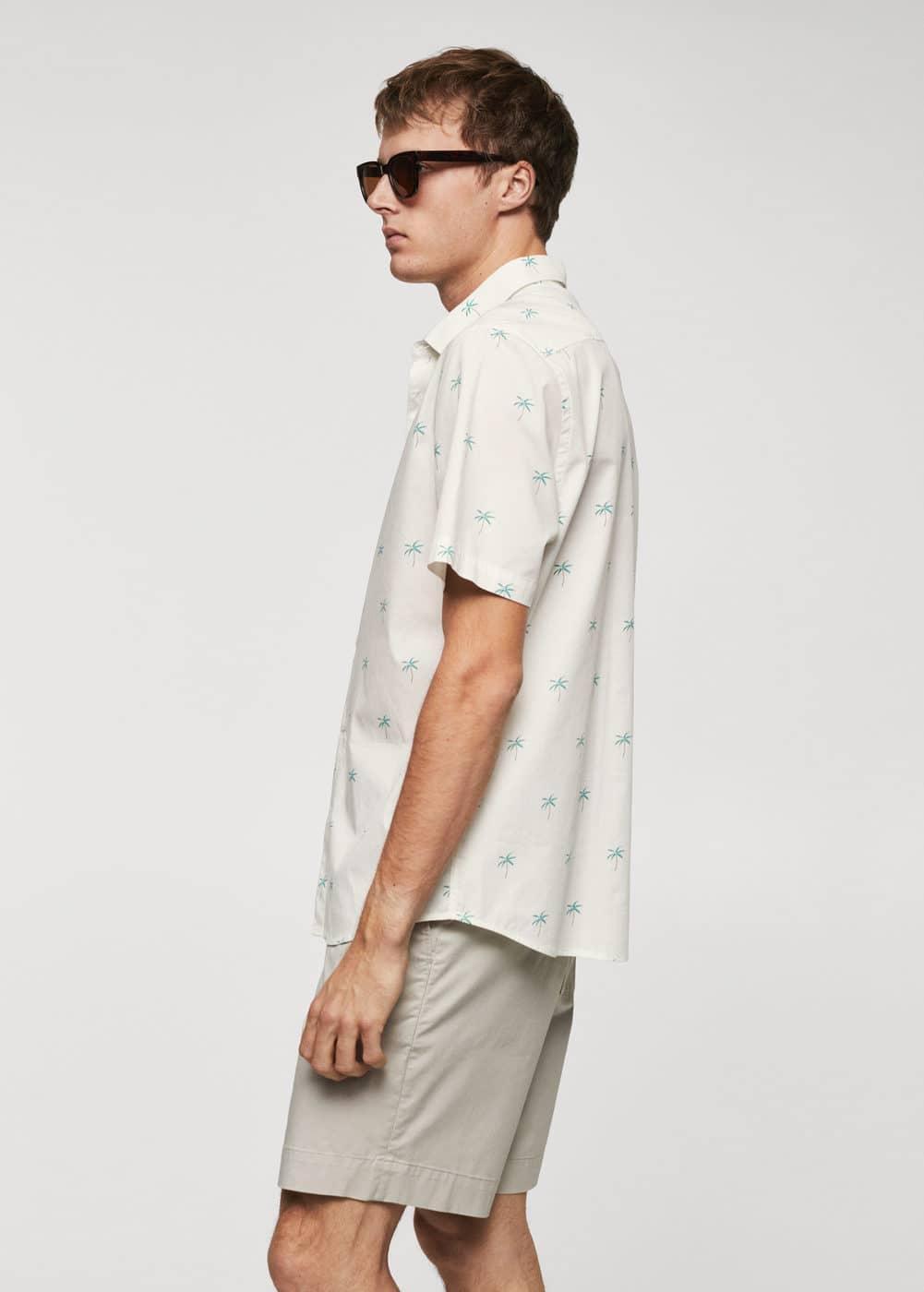 MANGO MAN - Palm print cotton shirt whiteMen Product Image